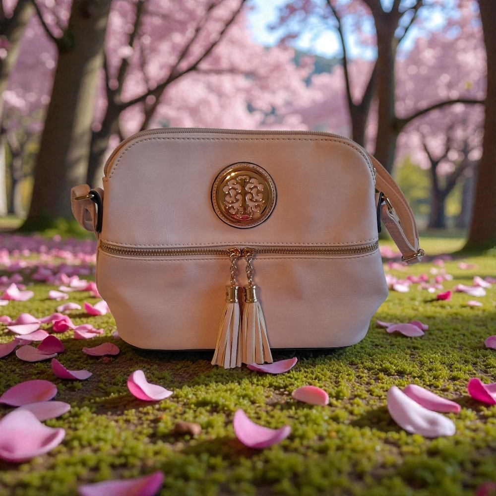 Chic Blush Crossbody Bag with Tassel Details